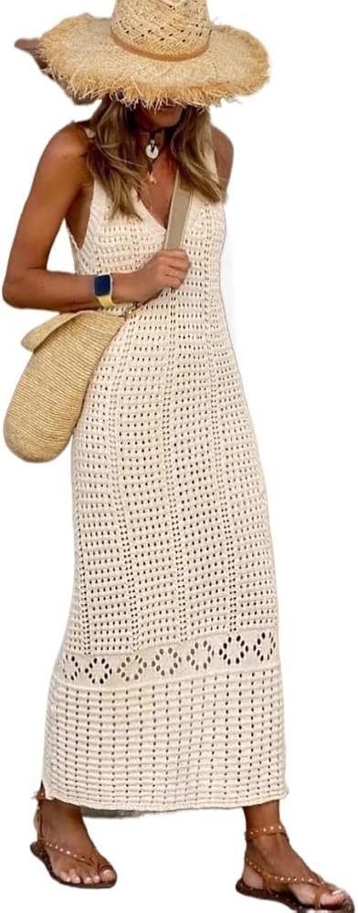Sweater Dress for Women Women's Casual Hollow Out Sleeveless Sweater Dress Jumper | Amazon (US)