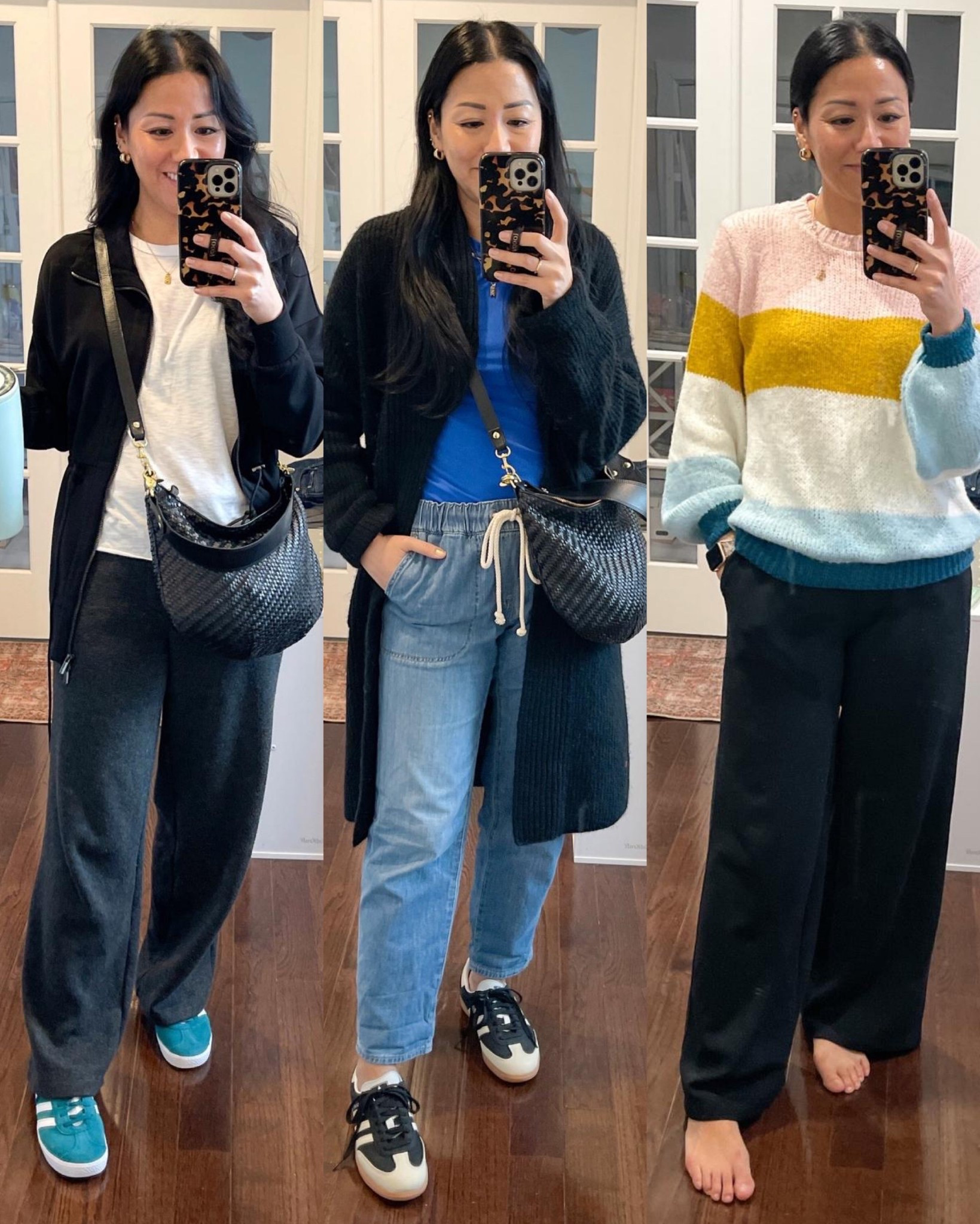 Size XS scuba jacket
Size small tee
Size 5.5 kids Gazelles (sized down 1/2)

Size 26 jeans
Sized down 1/2 in Sambas
Exact coatigan and tee sold out

Exact sweater is older from Top shop
Size XS pants 


#LTKOver40 #LTKStyleTip #LTKSaleAlert