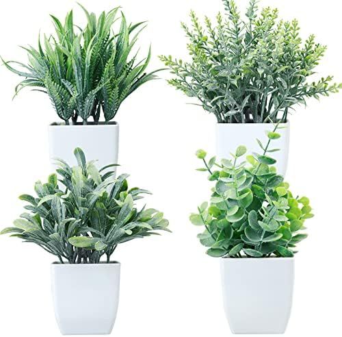 GREENTIME 4 Pack Fake Plants in White Pot,Small Artificial Eucalyptus Potted Plant,Wheat Grass Mi... | Amazon (US)