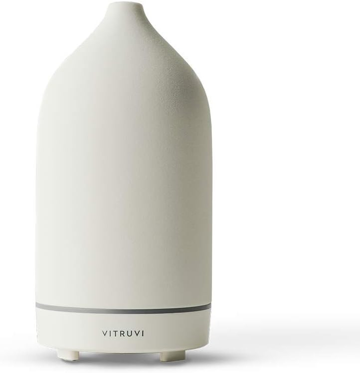 Vitruvi Stone Diffuser, Ceramic Ultrasonic Essential Oil Diffuser for Aromatherapy, White, 90ml C... | Amazon (US)