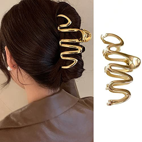 Gold Irregular Claw Clips - Elegant Metal Hair Accessories with Exquisite Wave Designs, Large French Frigid Style for Thick/Thin Hair Decorations for Women | Amazon (US)
