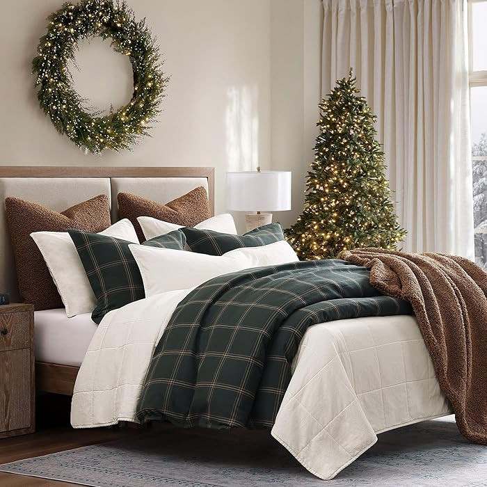 HiEnd Accents Windowpane 3 Piece King Plaid Duvet Cover Set, Hunter Green Masculine Bedding Set, ... | Amazon (US)