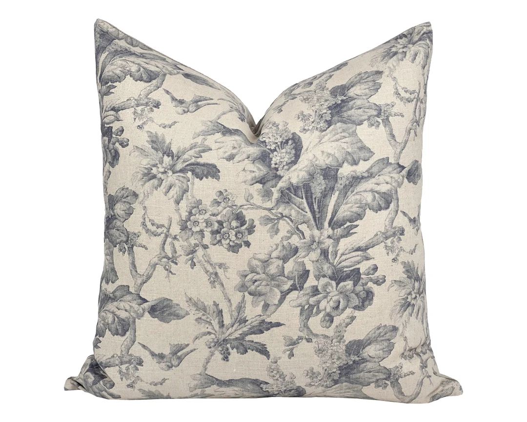 ASTRID | Designer Grey Beige Floral Linen Pillow Cover, Classic Floral Print, Farmhouse Pillow, G... | Etsy (CAD)