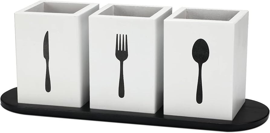 4 Pieces Silverware Caddy Utensil Holder for Countertop Silverware Organizer with Wood Tray Spoon... | Amazon (US)