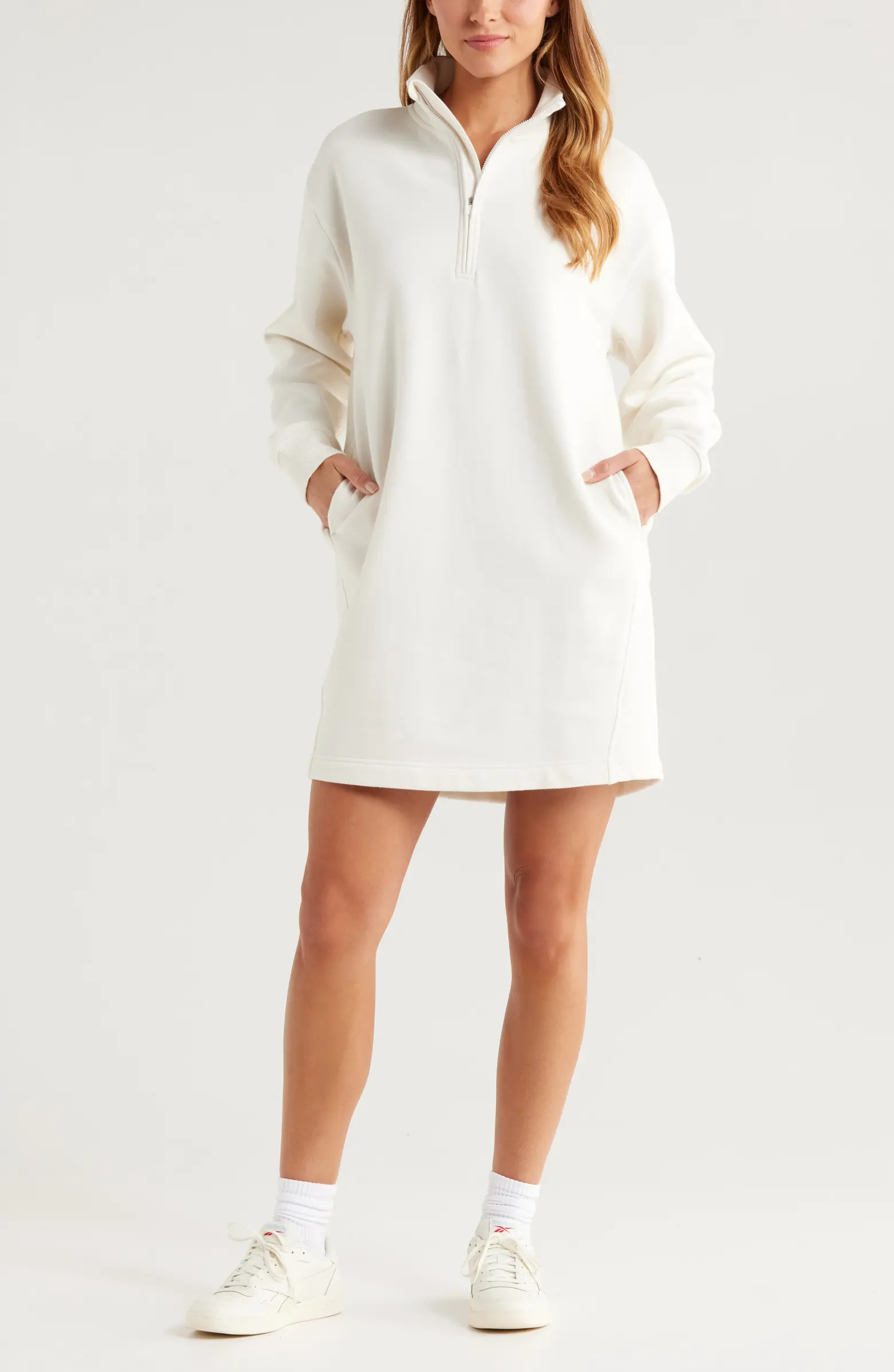 Cloud Fleece Long Sleeve Quarter Zip Dress | Nordstrom