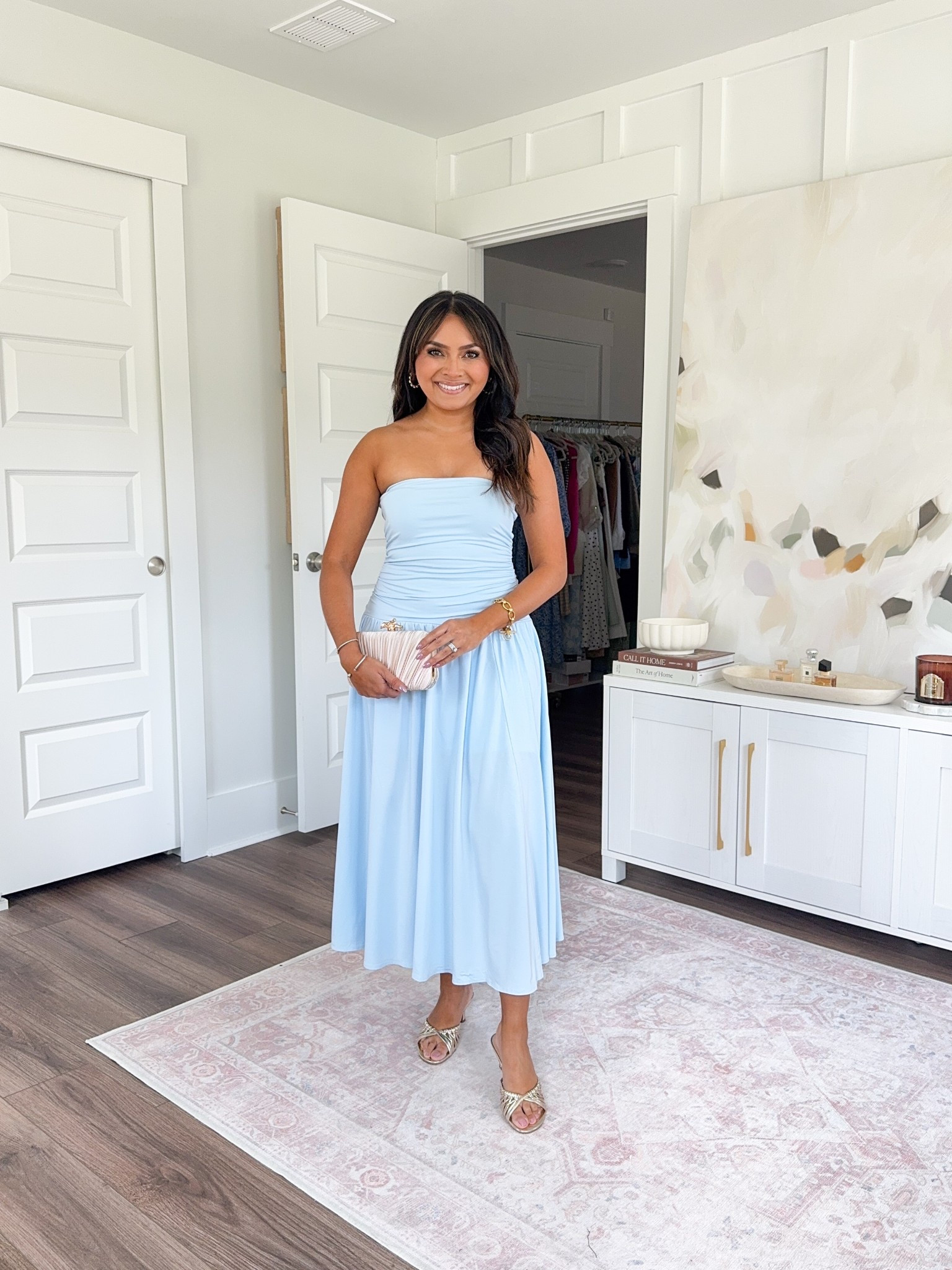 Blue Drop waist maxi dress size small - sized up a size for room in the hips
Gold sandals size 5 TTS


#LTKPetite #LTKSaleAlert #LTKWedding