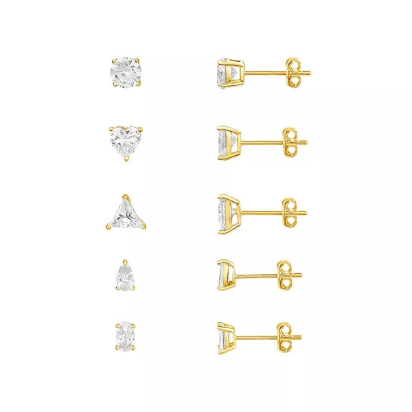 PRIMROSE Four Pair Cubic Zirconia Stud & Hoop Earring Set | Kohl's