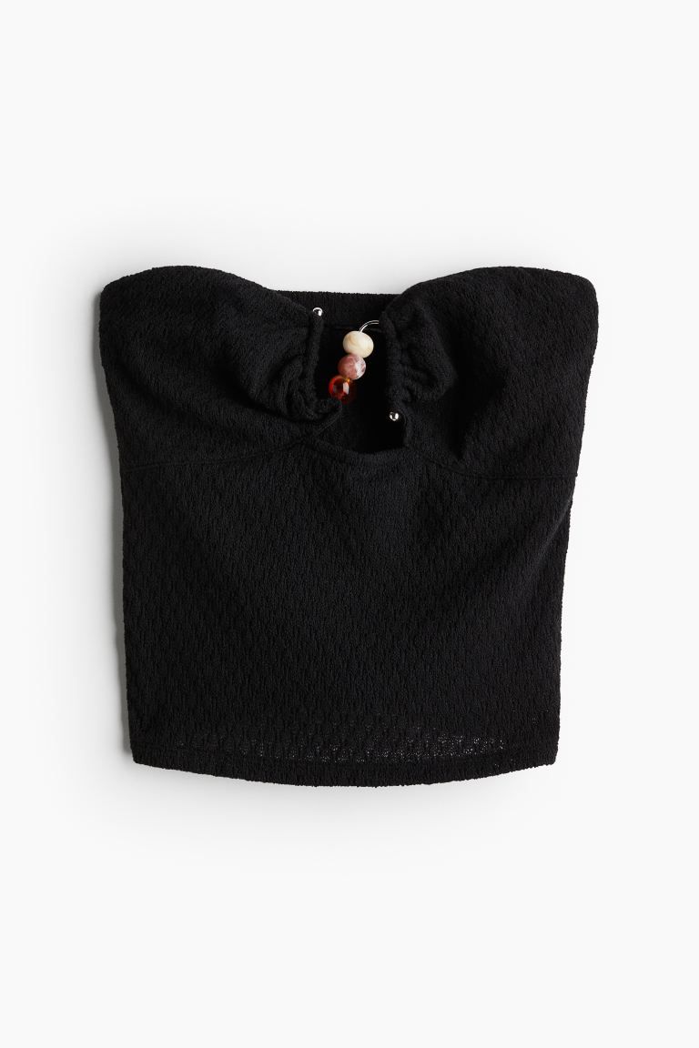 Bead-detail textured-knit tube top - Black - Ladies | H&M GB | H&M (UK, MY, IN, SG, PH, TW, HK)
