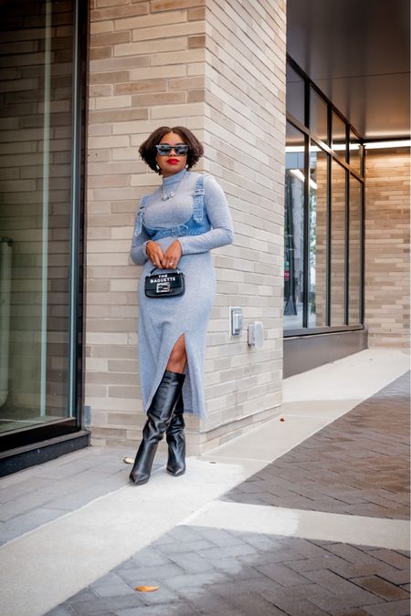 Denim Harness: Zara
Sweater Dress: Mango
Bag: Fendi X Marc Jabobs
Sunnies: Amazon
Lip: The Lip Bar (Bawse Lady)
Boots: Nine West 
Necklace: Nordstrom Rack
Earrings: Amazon


#LTKstyletip #LTKshoecrush #LTKitbag