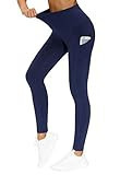 THE GYM PEOPLE Thick High Waist Yoga Pants with Pockets, Tummy Control Workout Running Yoga Leggings for Women (Large, Blue) | Amazon (US)