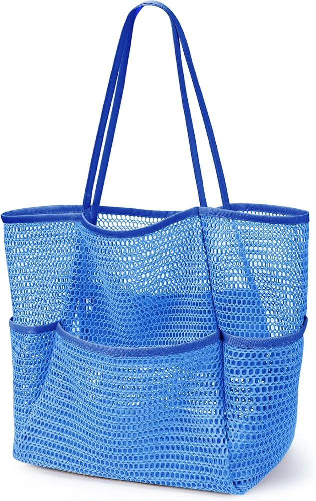 KPX Beach Bag with Mini Pocket, Summer Beach Tote Bags for Women Large Foldable Mesh Swimming Poo... | Amazon (US)