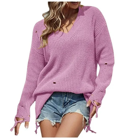 Cable Knit Sweater Women V Neck Sweater Women S Solid Color Long Sleeve Sweater Fashion Women Solid  | Walmart (US)