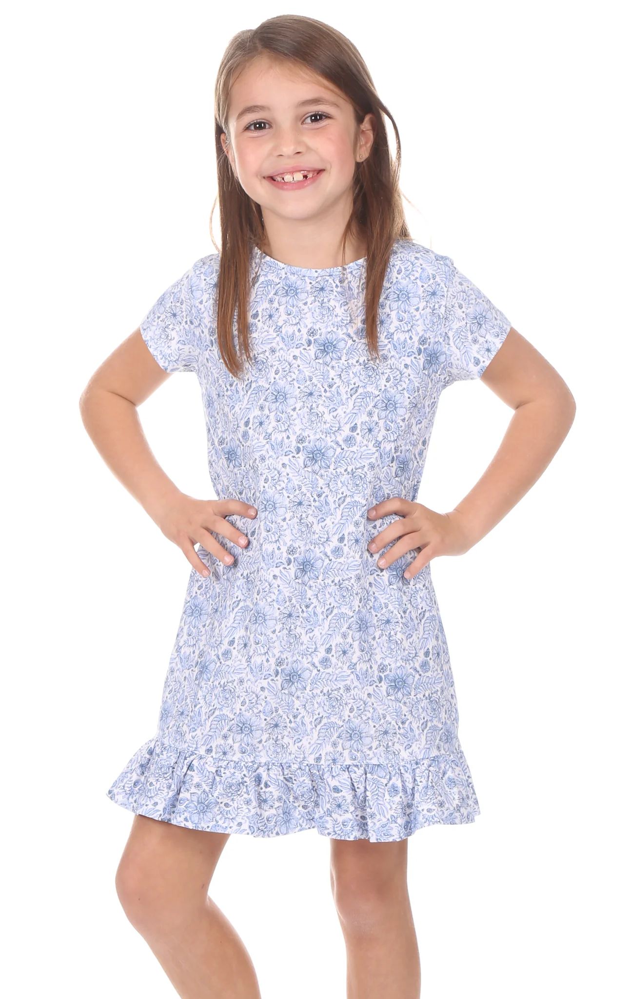 Girls Masie Dress in Blooming Blue | Duffield Lane