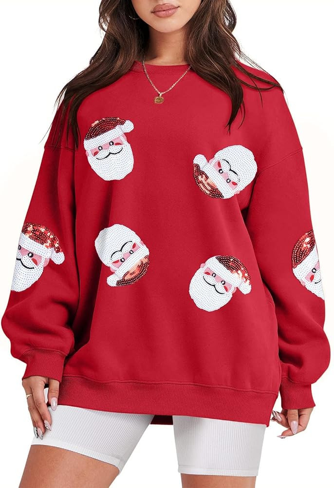 VILOVE Christmas Sweaters for Women Cute Sequin Santa Graphic Shirt Xmas Tees Chirstmas Crewneck ... | Amazon (CA)