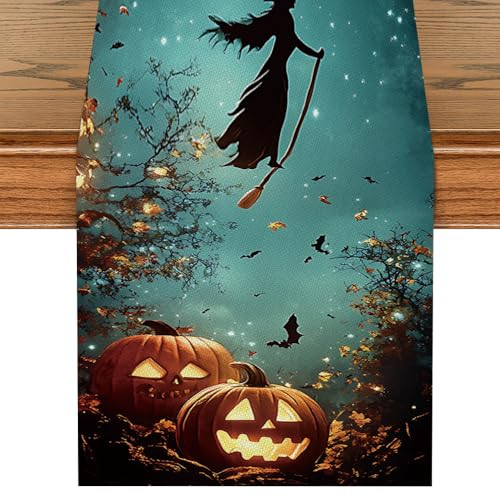 ANNA QUEEN Halloween Table Runner 13 x 72 Inch for Dining Table,Witch Pumpkin Table Runner for Halloween Table Decoration | Amazon (US)