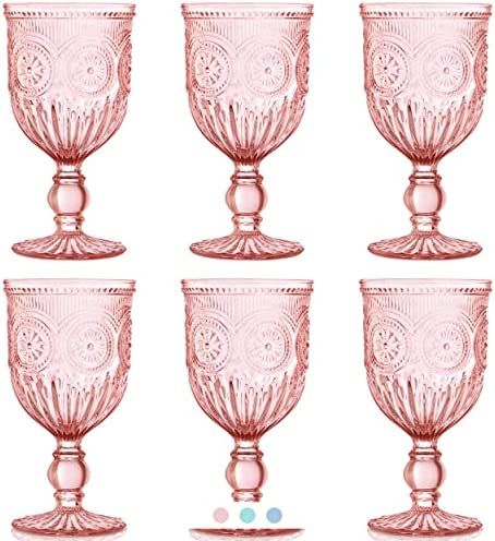 Amazon.com | Pink Wine Glasses set of 6 pink goblets, dishwasher safe colored pink glassware, vin... | Amazon (US)