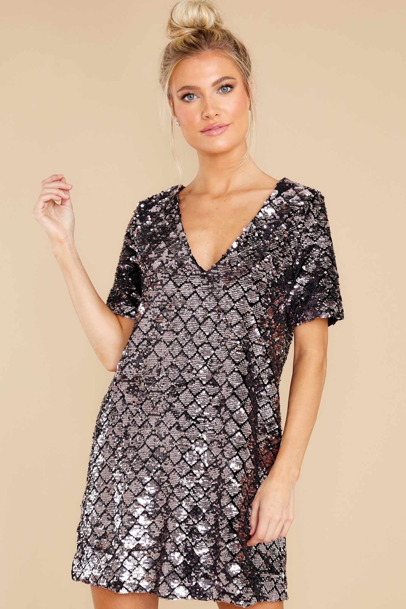 Mic Drop Silver Sequin Dress | Red Dress 