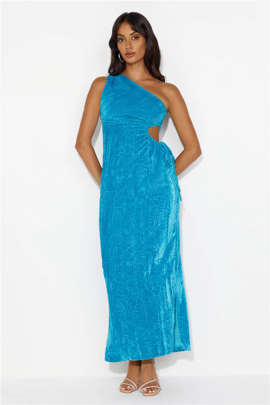 Universe Moons One Shoulder Velvet Maxi Dress Blue | Hello Molly (US)