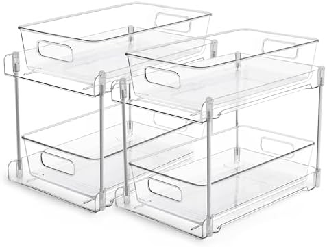 Vtopmart 2 Tier Bathroom Storage Organizer, 2 Pack Clear Under Sink Organizers Vanity Counter Con... | Amazon (US)
