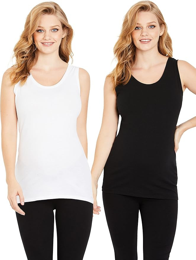Motherhood Maternity Women's Sleeveless Scoop Neck Side Ruched Tank Top 2 & 3 Packs | Amazon (US)