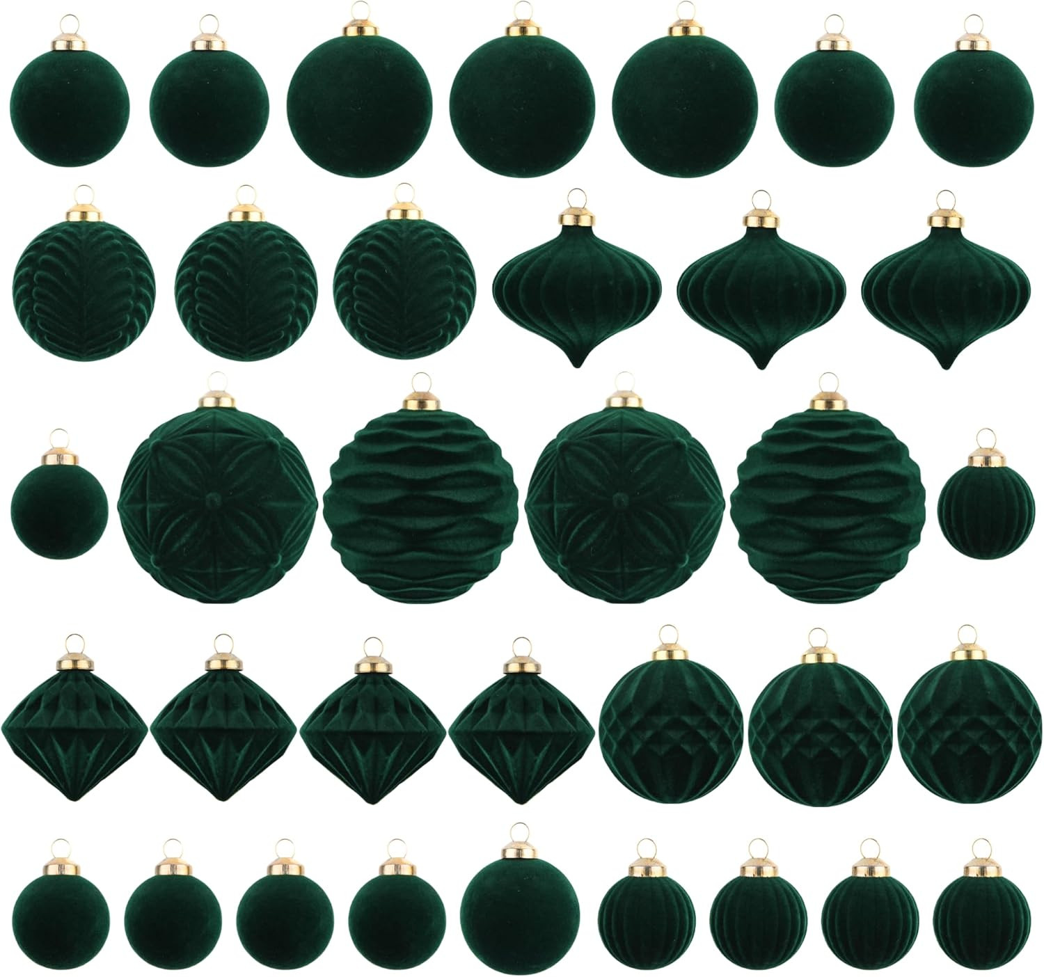 Flocked Ornaments for Christmas Tree Decorations - 35pcs Dark Green Velvet Ball Ornament for Wint... | Amazon (US)