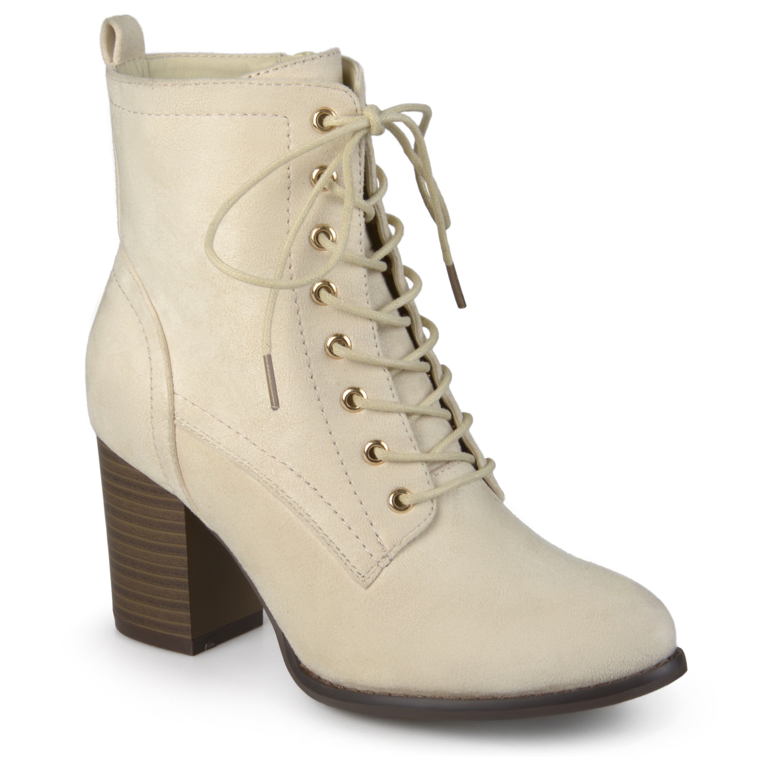 Brinley Co. Women's Lace-Up Faux Suede Booties with Stacked Heel - Walmart.com | Walmart (US)