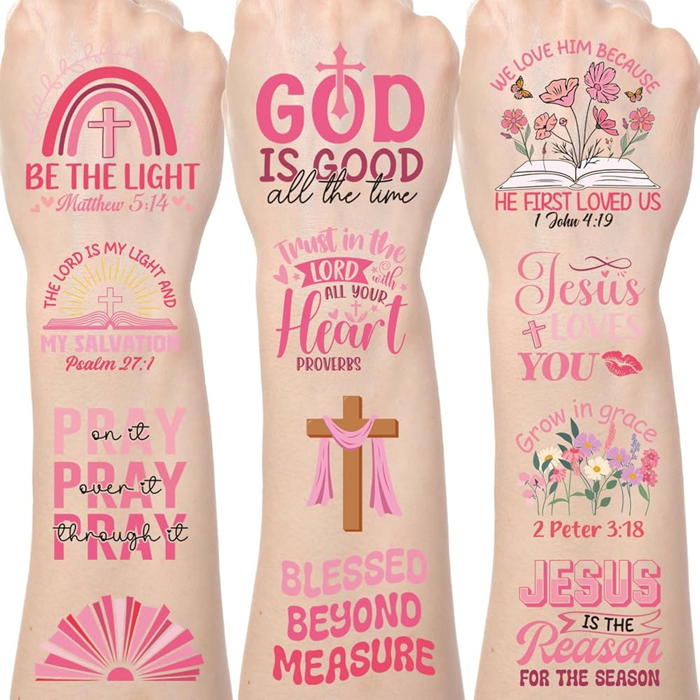 Pink Christian Temporary Tattoos - 200+ Pink Bible Verse Temporary Tattoos, Christian Scriptures ... | Amazon (US)
