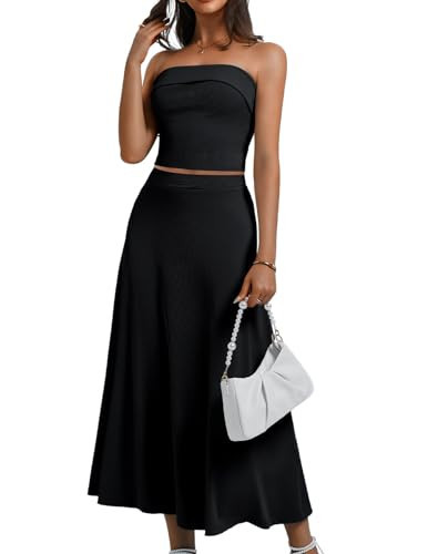 Black Long Skirt and Tube Top Set for Women, Two Piece Outfits Summer Lightweight 2025, Cocktail Semi Formal Going Out Dress Black S | Amazon (US)