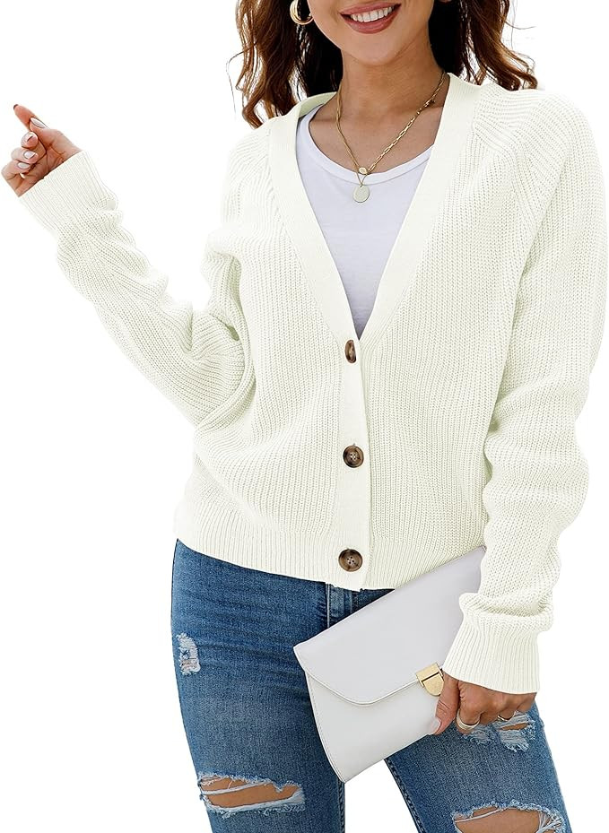 TASAMO Women's Long Sleeve Knit Sweater Open Front Cardigan Button Loose Outerwear | Amazon (US)