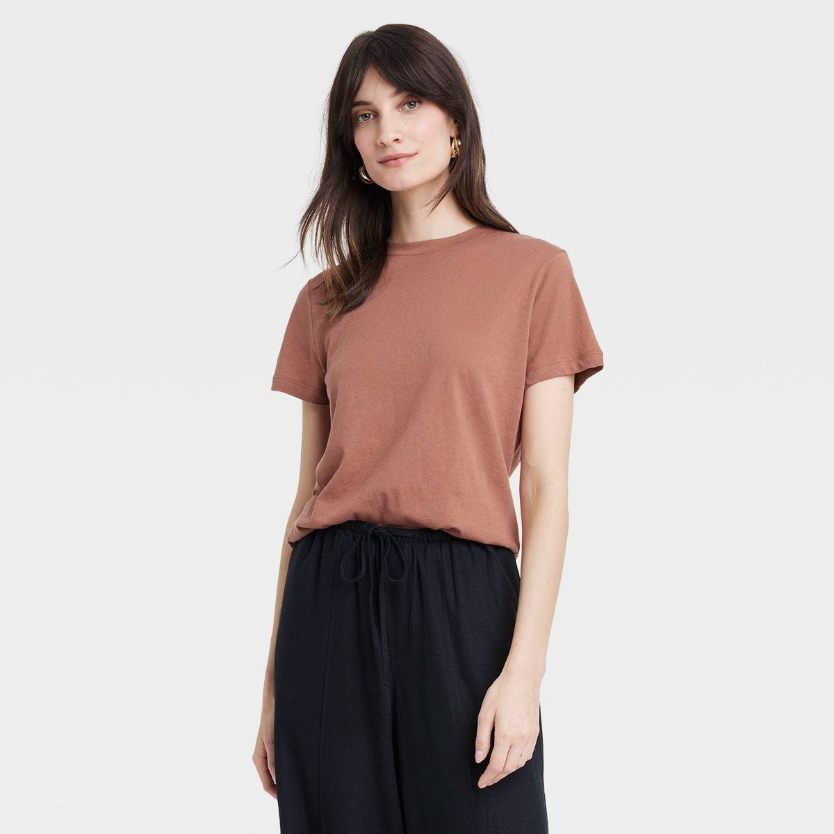 Women's Short Sleeve T-Shirt - A New Day™ Brown XS | Target