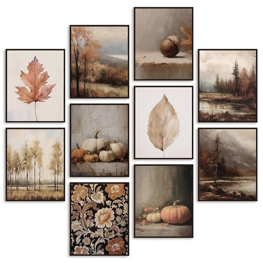Whaline 10Pcs Fall Vintage Wall Art Prints Assorted Rustic Aesthetic Paper Posters Retro Autumn S... | Amazon (US)
