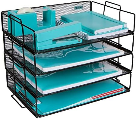 Stackable Paper Tray Desk Organizer – 4 Tier Metal Mesh Letter Organizers for Business, Home, S... | Amazon (US)