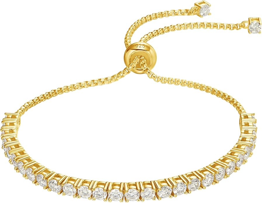 LOVE&LOVE Moissanite Tennis Bracelet for Women, Adjustable 18K White Gold/Yellow Gold Plated 925 ... | Amazon (US)