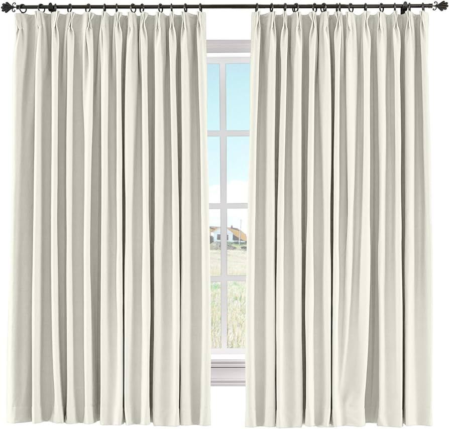 ChadMade Room Darkening Drape Light Block Curtain Cotton Linen Window Panel Solid Pinch Pleated D... | Amazon (US)
