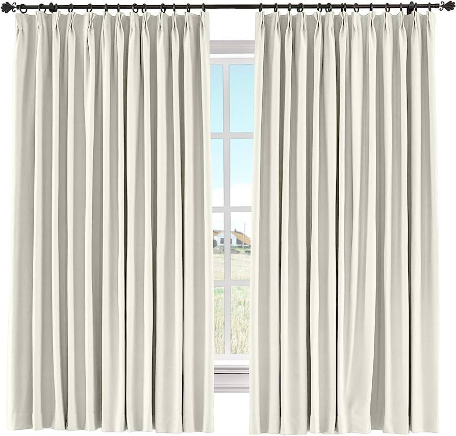 ChadMade Room Darkening Drape Light Block Curtain Cotton Linen Window Panel Solid Pinch Pleated D... | Amazon (US)