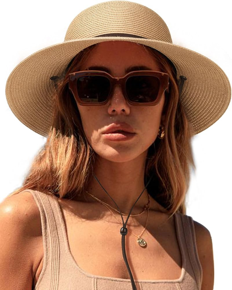 FURTALK Womens Wide Brim Sun Hat with Wind Lanyard UPF Summer Straw Sun Hats for Women | Amazon (US)