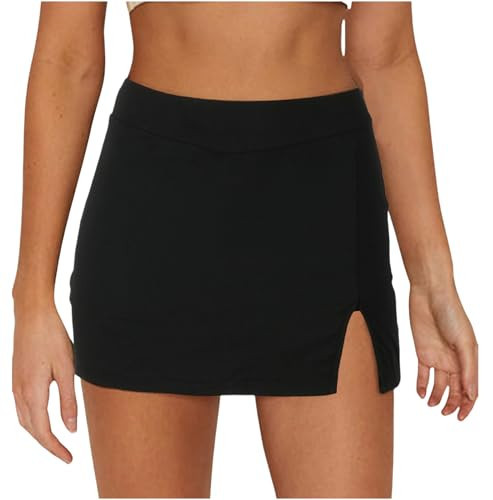 Black Skorts for Women Casual Y2k Summer High Waist Front Split Pencil Bodycon Skirts with Shorts Underneath XS | Amazon (US)