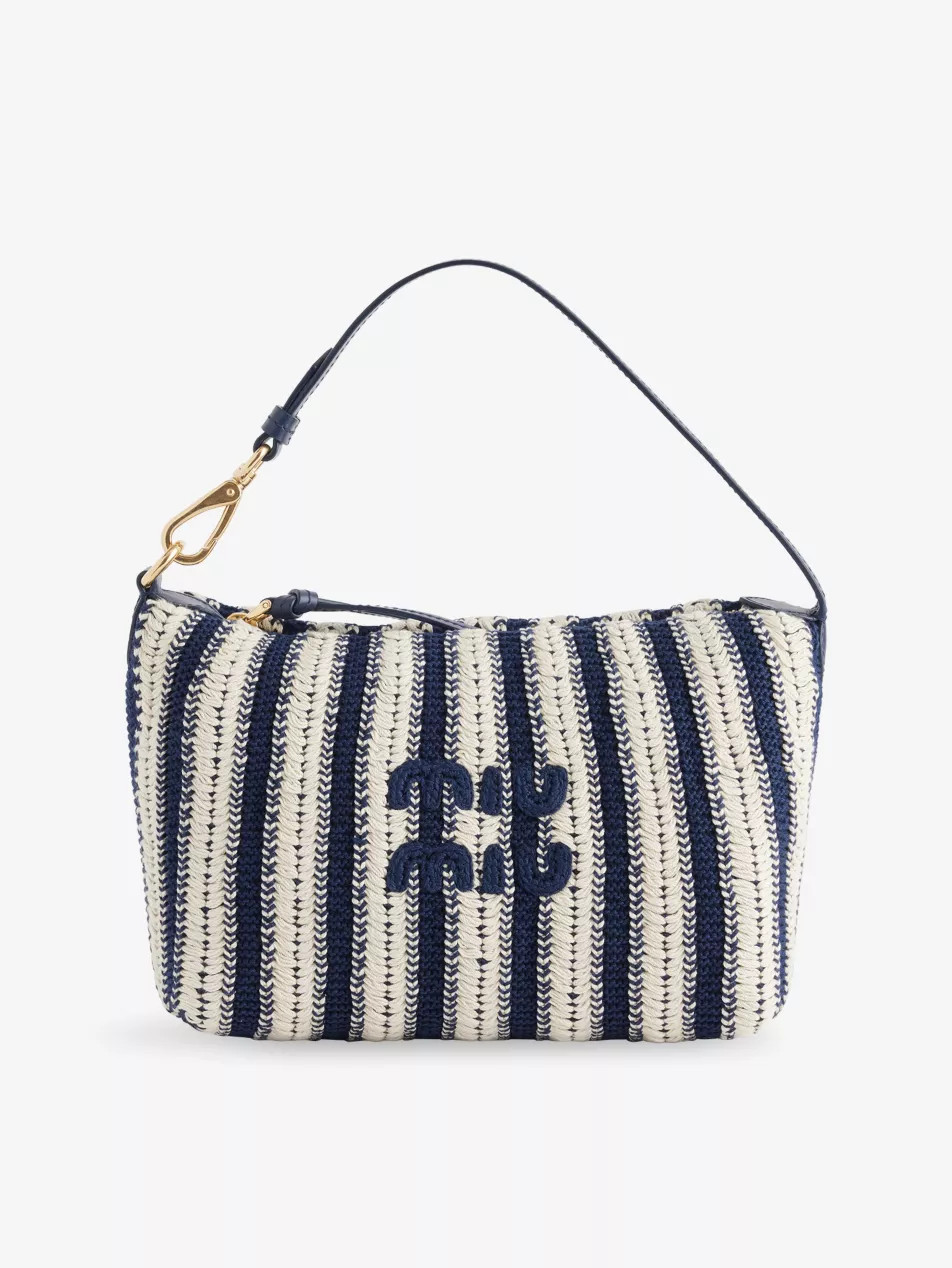 Embroidered-Logo Striped Cotton-Crochet Handbag | Selfridges