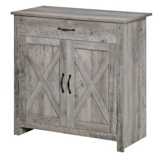 HOMCOM Natural MDF Farmhouse Barn Door Style Sideboard Cabinet, Buffet Storage Cabinet Coffee Bar... | The Home Depot
