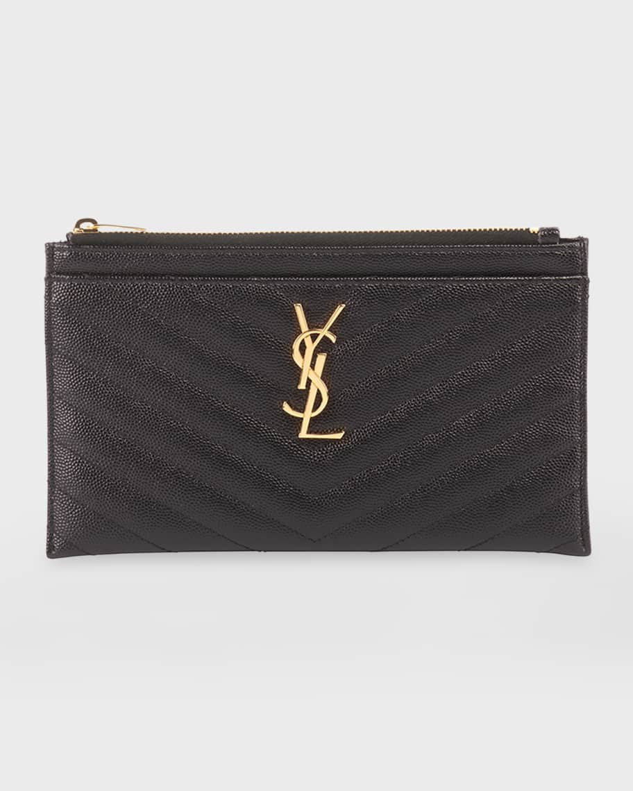 Saint Laurent YSL Monogram Small Ziptop Bill Pouch in Grained Leather | Neiman Marcus