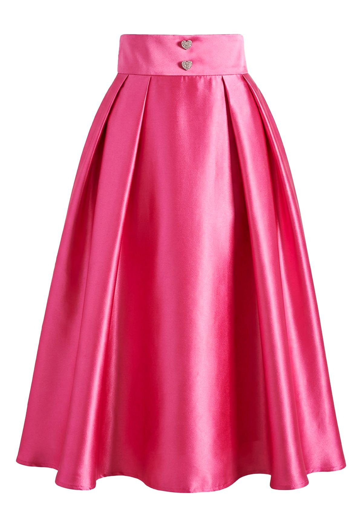 Rhinestone Heart Decorated Pleated Midi Skirt in Hot Pink | Chicwish