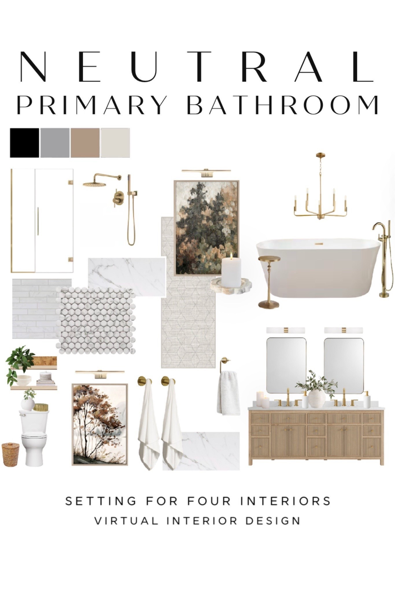 Neutral bathroom mood board decor and design ideas.
Organic modern, transitional, earthy, natural, beige, white, black, green, brass, wood, marble, white oak, vanity, bathroom mirror, bathroom sconce, faucet, landscape art, tub, pendant light, tile, shelves, bathroom decor, bathroom tile, penny tile, Pottery Barn style, Crate & Barrel aesthetic, McGee, Amazon, target, Walmart home
#LTKFamily


#LTKHome #LTKFindsUnder50 #LTKSaleAlert