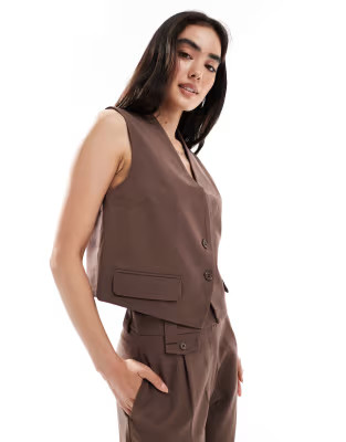 PIECES tailored vest in chocolate brown - part of a set | ASOS (Global)