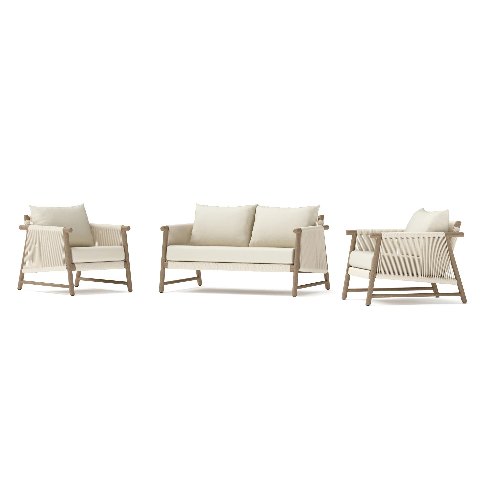 Naomie 3 Piece Acacia Wood Outdoor Patio Loveseat Set With Rope Wicker - Olefin Linen | Joss & Main