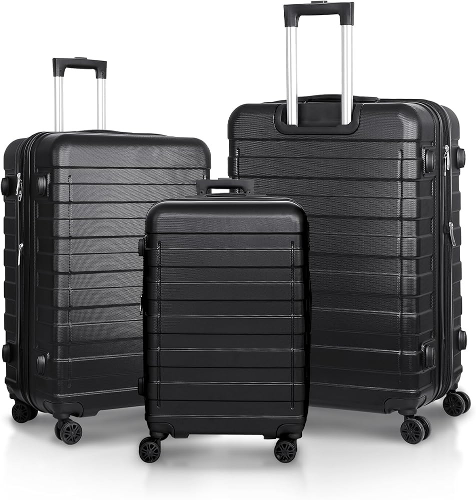 SUPER DEAL Black Luggage Set 3 Piece Hardside Expandable Luggage with Spinner Wheels Hardshell Li... | Amazon (US)