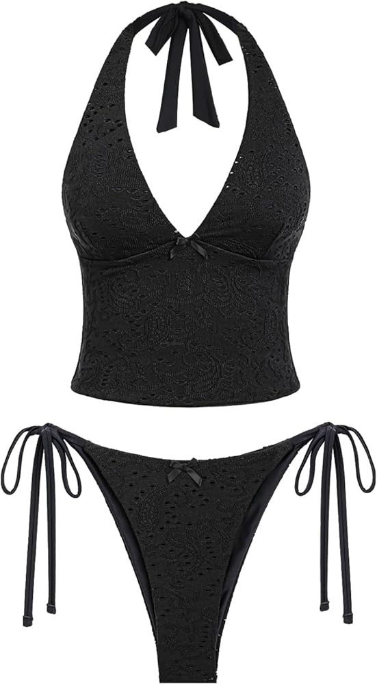 seamoly Gingham Bowknot Decor Halter Tied Chic Tankini Set | Amazon (US)