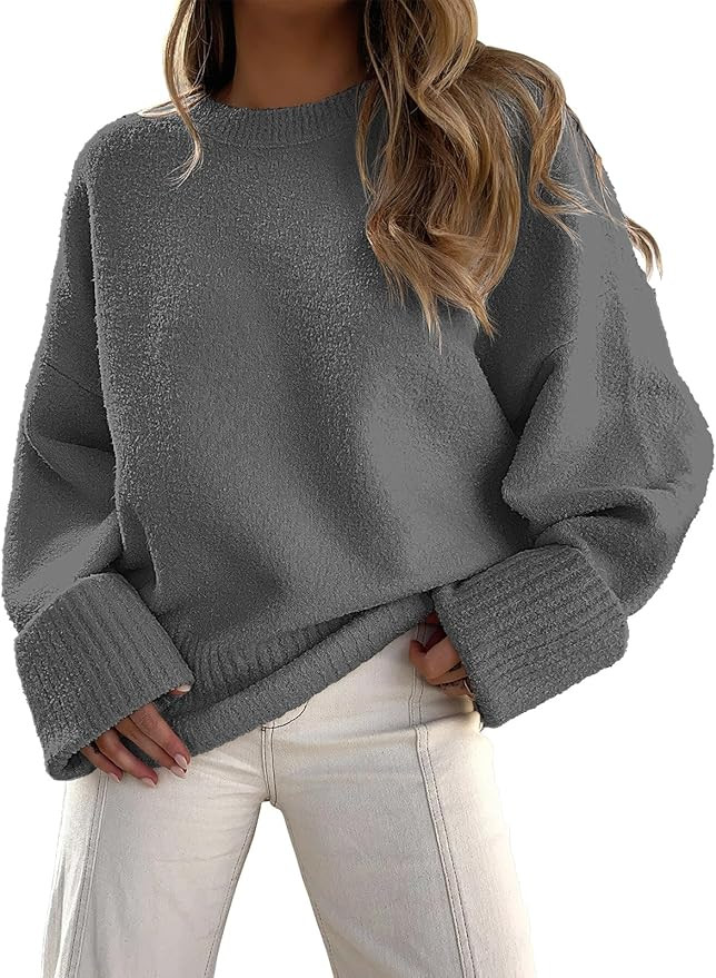 ANRABESS Women's Oversized Crewneck Long Sleeve Fuzzy Knit Casual Chunky Warm 2024 Fall Pullover ... | Amazon (US)