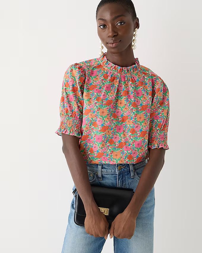 Smocked puff-sleeve top in Liberty® Meadow Song fabric | J.Crew US