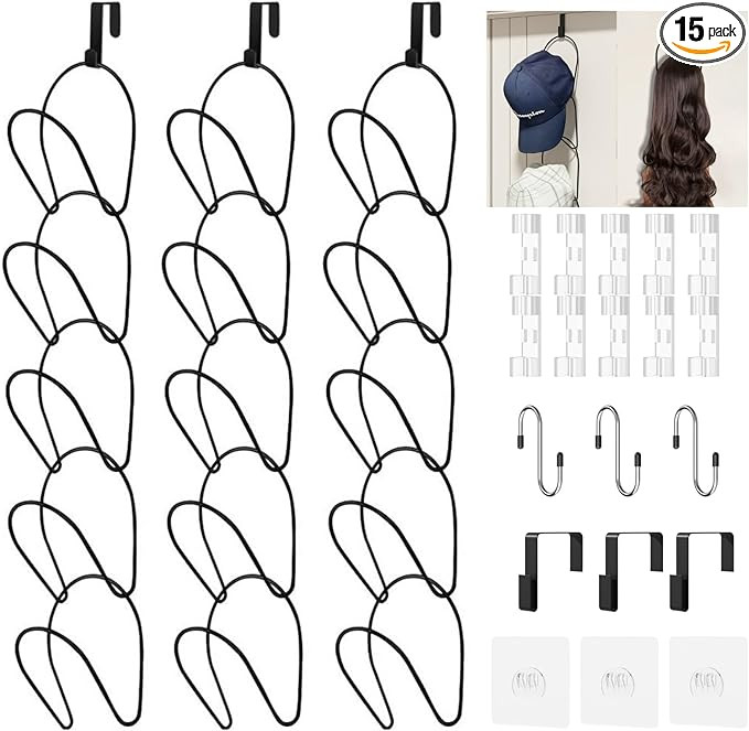 LINFIDITE 15 Pack Hat Rack Hanger Holder Organizer Closet Hanging Baseball Cap Display Storage Ra... | Amazon (US)