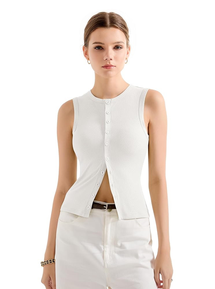 SUUKSESS Women Button Down Going Out Trendy Tops Ribbed Sexy Vest Y2K Tank Tops | Amazon (US)